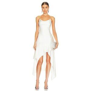 Alice + Olivia Evana Asymmetric Draped Satin-Twill Midi Dress- White, 10
